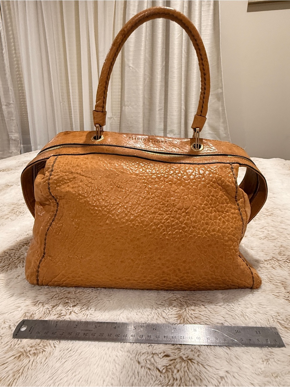 Braided-Handle Cognac Leather Tote